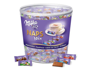 23 % de remise : Assortiment de Chocolat au Lait du Pays Alpin – Milka Naps Mix – 1 kg