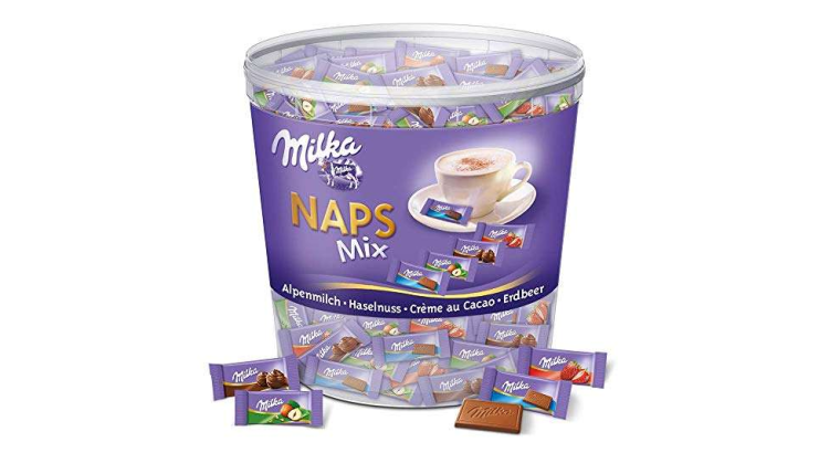 23 % de remise : Assortiment de Chocolat au Lait du Pays Alpin – Milka Naps Mix – 1 kg