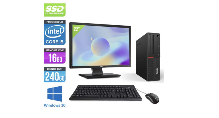 Lenovo ThinkCentre M700 SFF Intel Core i5-6400 – Pc de bureau Windows 10 + Ecran 22″