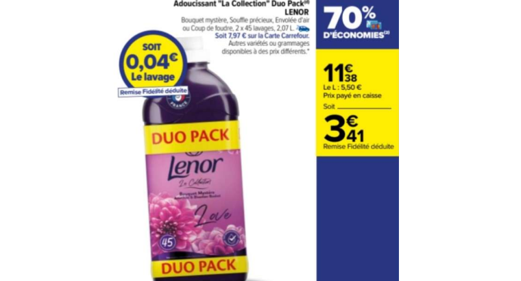 70 % de remise : Lenor – Pack de 2 bouteilles d’adoucissant – 90 lavages