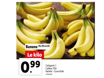 Bananes Cavendish 1 kg, Calibre P20