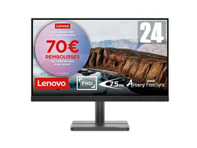 Lenovo L24e-30 Ecran PC 23.8″ – Full HD, 75 Hz, Dalle VA, FreeSync, Réglable en inclinaison – Noir