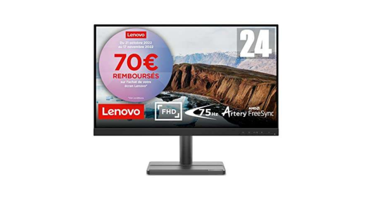 Lenovo L24e-30 Ecran PC 23.8″ – Full HD, 75 Hz, Dalle VA, FreeSync, Réglable en inclinaison – Noir