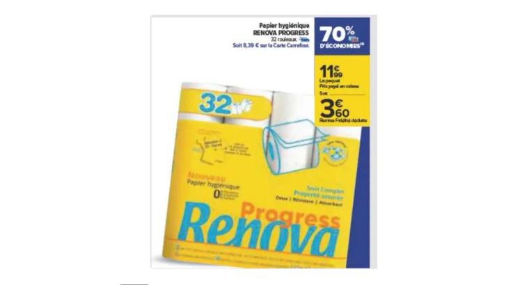 70 % de réduction : Renova Progress Paquet de 32 rouleaux de papier hygiénique