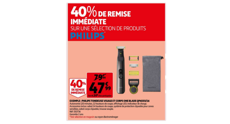 Profitez de 40 % de réduction : Philips Rasoir électrique OneBlade Pro Visage + Corps