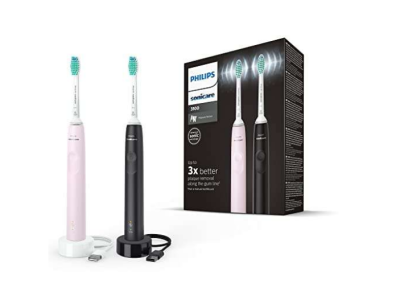 Philips Sonicare 3100 HX3675/15 Lot de 2 brosses à dents électriques – Noir et Rose