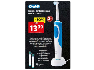 Economisez 30 % : Oral-B – Brosse à dents électrique avec 2 brossettes