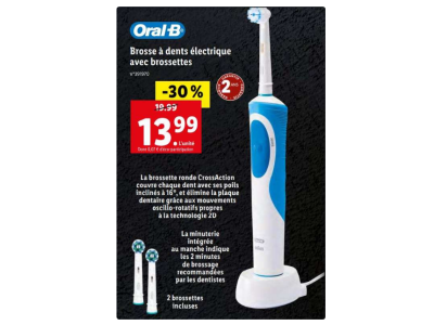 Economisez 30 % : Oral-B – Brosse à dents électrique avec 2 brossettes