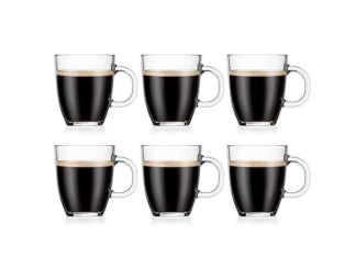 Bodum – Set de 6 mugs à Café – Transparent – Verre Trempé, 0,30 l