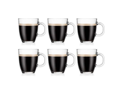 Bodum – Set de 6 mugs à Café – Transparent – Verre Trempé, 0,30 l