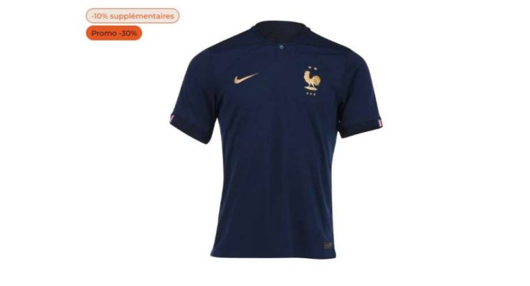 -37 % : Maillot de Football Nike France 2022 – Plusieurs tailles disponibles