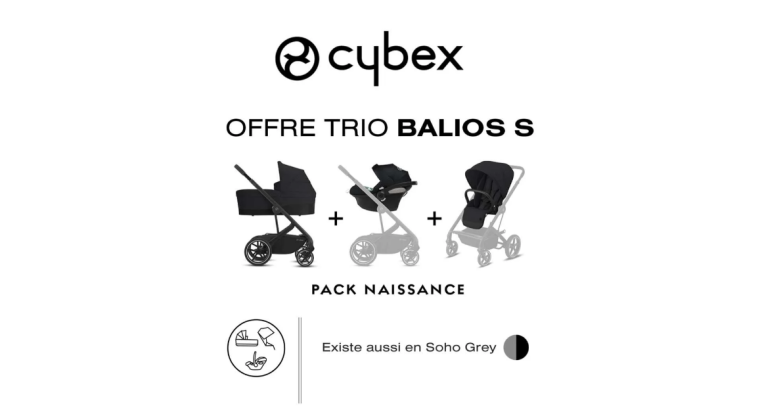 Bénéficiez d’une remise de 36 % : Cybex Pack Poussettes 3-en-1 Balios S Lux – Noir ou Gris