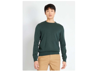 -50 % : Pull uni à col rond pour homme – Vert sapin