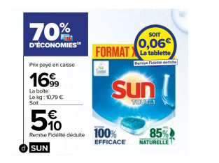70 % de réduction : Sun Tout en 1 Boîte de 90 tablettes lave-vaisselle – Format XXL