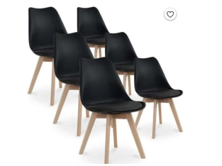 35 % de remise : Lot de 6 chaises Catherina – Pieds bois, Noir