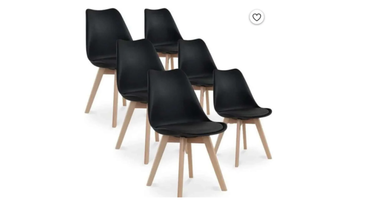 35 % de remise : Lot de 6 chaises Catherina – Pieds bois, Noir