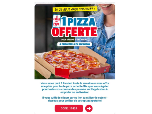 Offre exceptionnelle : 1 pizza achetée = 1 pizza offerte