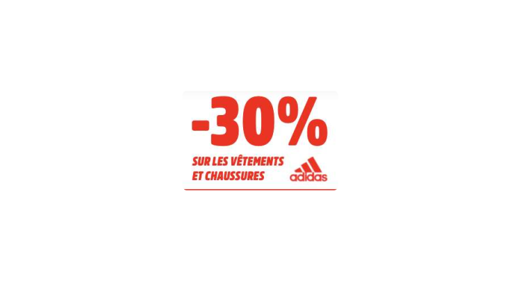 Jusqu’à 30% de réduction sur les vêtements et chaussures Adidas