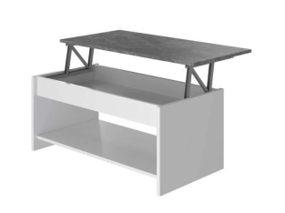Table basse Happy relevable – 100 x 50 x 44 cm, Blanc et gris béton