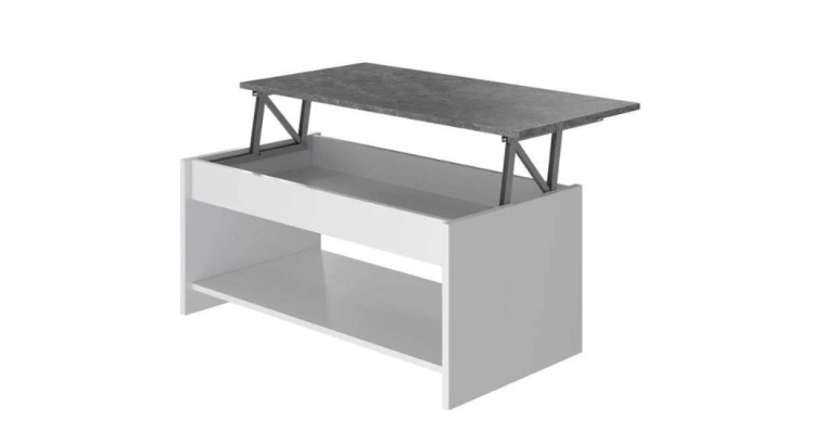 Table basse Happy relevable – 100 x 50 x 44 cm, Blanc et gris béton