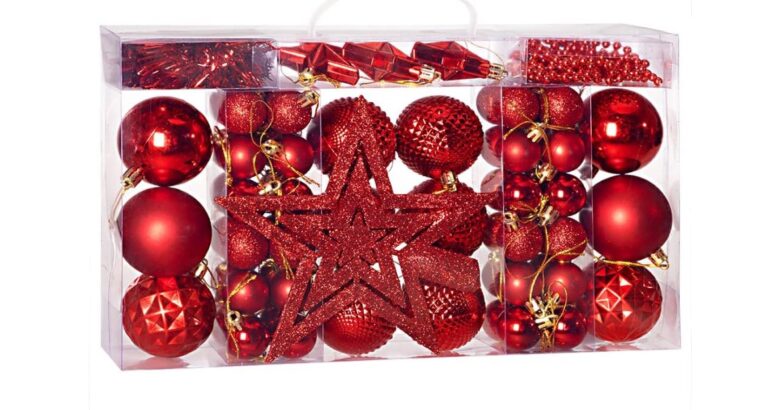 AMAZON : Lot de 66 Boules de Noël Rouges Décorations pour Sapin en Plastique Robuste