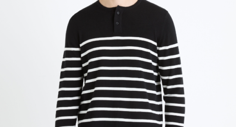 Pull col henley 100% coton – noir Offre black Friday CELIO