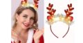 Fashband :Tête de Noël rouge à paillettes avec bois de cerf pour décoration de robe de costume et photos