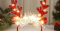 Fashband :Tête de Noël rouge à paillettes avec bois de cerf pour décoration de robe de costume et photos