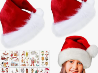 Chapeaux de Noël Rouge en Peluche Ornements de Noël +10 autocollants