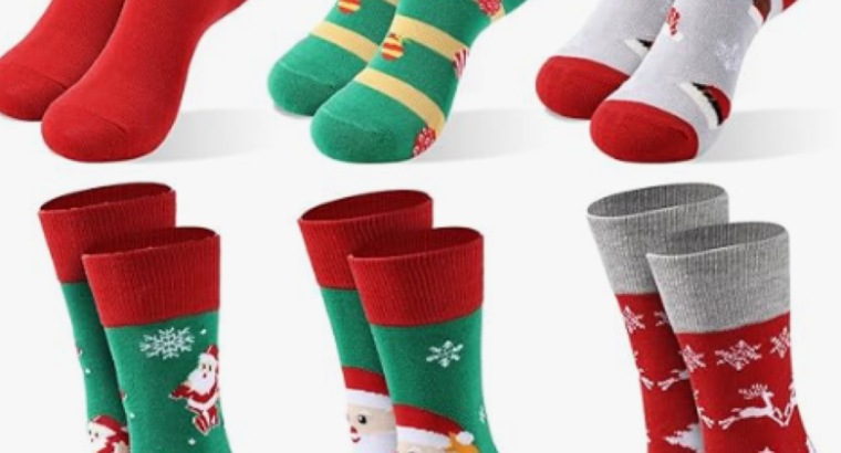 6 paires de chaussettes de Noël pour femmes -Col rond tricotées – taille 6 – 11