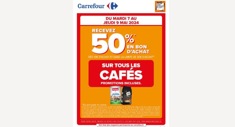 50% en bon d’achat dès 10€ sur tous les cafés !