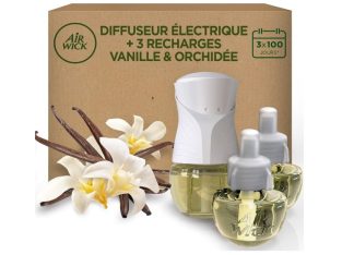 Air Wick Désodorisant Maison Kit Diffuseur Electrique + 3 Recharges Parfum Vanille & Orchidée X 19 M