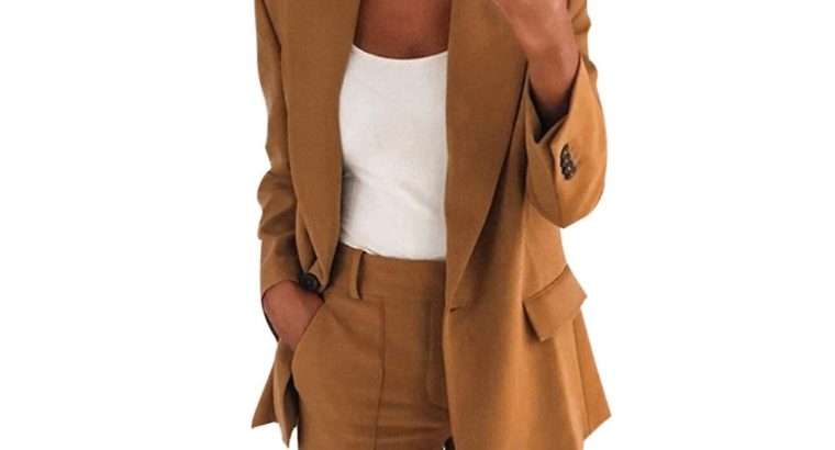 Yynuda Femmes 2 Pièces Costume D’affaires Ensemble Revers Simple Boutonnage