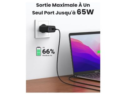 UGREEN : Chargeur USB C 65W Rapide 3 Ports Compatibilité diverse!