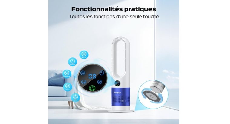 Ventilateur Colonne Silencieux avec Télécommande, 8 Vitesses, Oscillation à 90°, Minuterie 9h !