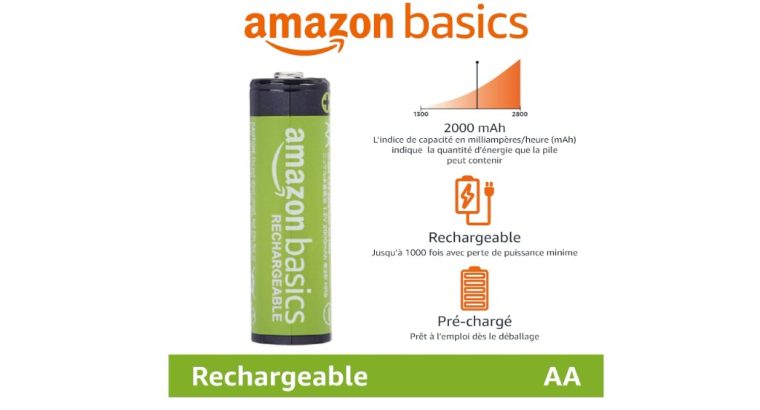 Amazon Basics : Piles rechargeables AA 2000 mAh (Lot de 24) – Pré-chargées de la marque NiMh