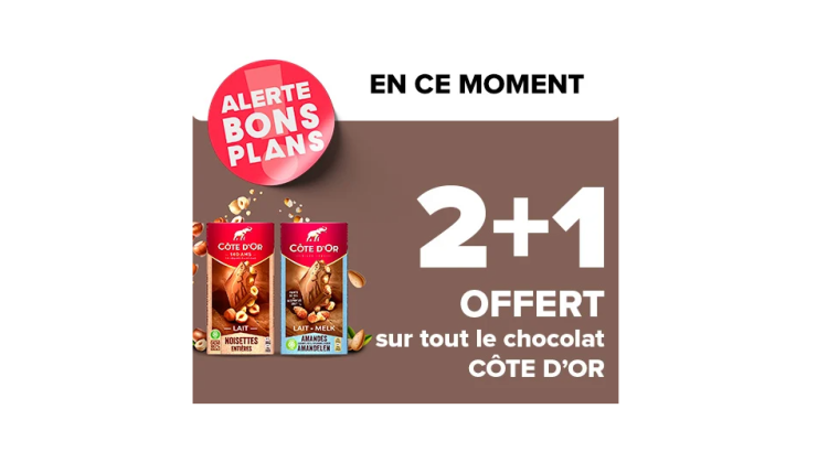 Bons plans : 2+1 Offert sur tout le Chocolat CÔTE D’OR