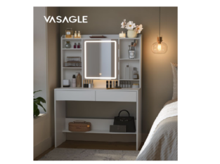 VASAGLE Coiffeuse avec miroir LED moderne – blanc