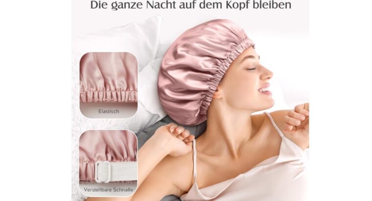 Bonnet de Nuit en Soie 22 Momme ,Respirant et Ajustable – Élastique de Fixation, Rose, de Umisleep,