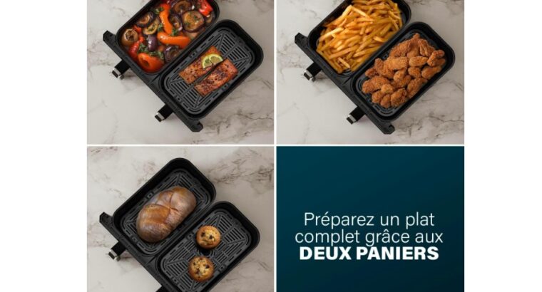 Princess: friteuse sans huile à double panier Fin de cuisson synchronisée – 8 programmes – Hublot –