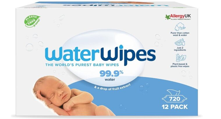 WaterWipes , Lingettes Bébés Originales, 720 Unités (12 Paquets),Base d’Eau à 99,9 % ,Peau Sensible