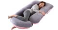 Coussin pour: Grossesse , allaitement, en forme de U (Rose&Gris-Velours) de SHANNA