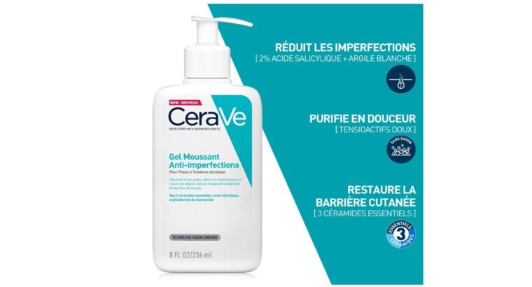 CeraVe Gel Moussant Anti- Imperfections Sans parfum , Type de peau Mixte, Sèche, Sensible,