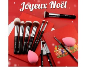 BEAKEY: Pinceaux Maquillages Avec Blender Eponge(10+2pcs, Noir/Argent)