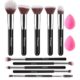 BEAKEY: Pinceaux Maquillages Avec Blender Eponge(10+2pcs, Noir/Argent)