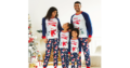 Pyjama de Noël familial bleu foncé – Imprimé bonhomme de neige et lettres rouges