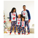 Pyjama de Noël familial bleu foncé - Imprimé bonhomme de neige et lettres rouges